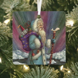 BLUE BELSNICKLE, NORTHERN LIGHTS & PENGUINS METAL ORNAMENT