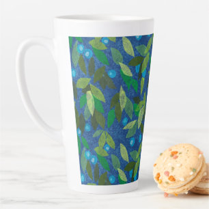 Blue Berries Minimal Floral Pattern Paper Collage Latte Mug