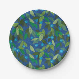 Blue Berries Minimal Floral Pattern Paper Collage Paper Plate