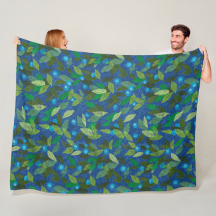 Blue Berries Minimal Floral Pattern Simple Botany Fleece Blanket
