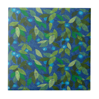 Blue Berries Minimal Floral Pattern Simple Botany Tile