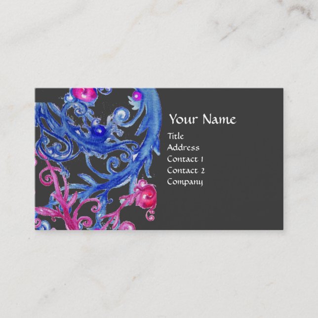 BLUE  BERRIES SWIRLS metallic gold Business Card (Front)
