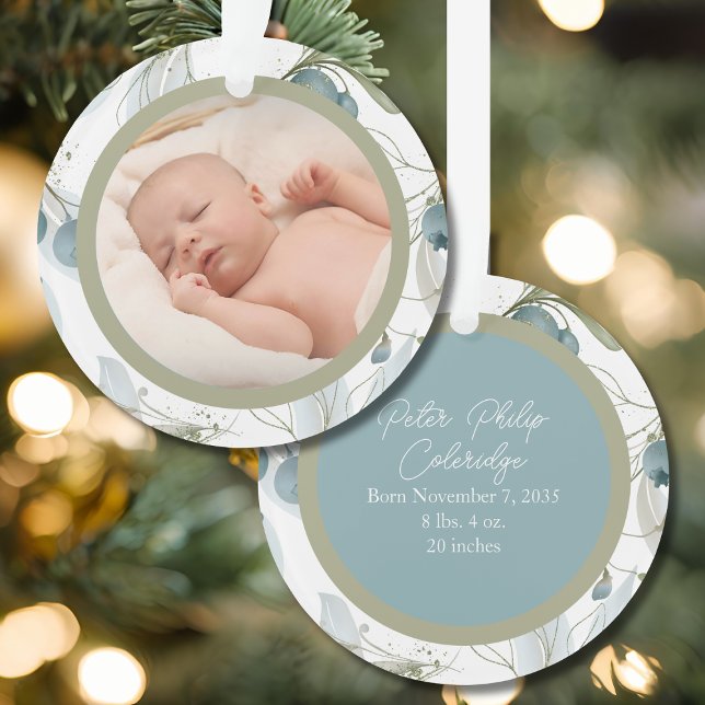 Blue Berry Botanical Baby Photo Ornament (Creator Uploaded)
