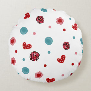 Blue Berry & Raspberry Pattern Round Pillow