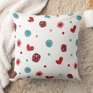 Blue Berry & Raspberry Pattern Throw Pillow