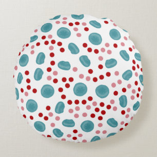 Blue Berry & Red Polka Dot Pattern Round Pillow