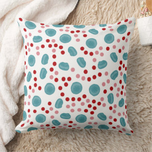 Blue Berry & Red Polka Dot Pattern Throw Pillow