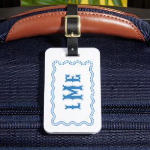 Blue Bespoke Scalloped Monogram Luggage Tag