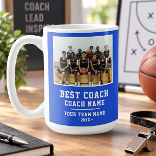 Blue Best Coach Team Name Photo Thank you Coffee Mug