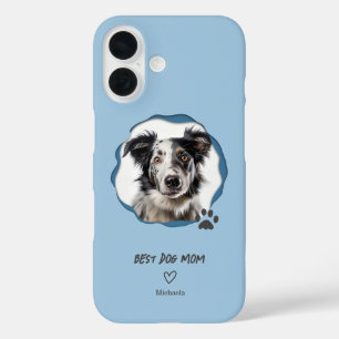 Blue Best Dog Mom Photo iPhone 16 Case