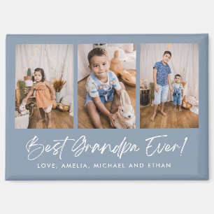 Blue Best Grandpa Ever Three Photo Magnet
