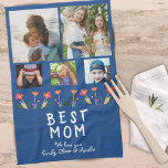 Blue Best Mom Flowers 5 Photo Collage Keepsake Kitchen Towel<br><div class="desc">Cute Blue Best Mom Flowers 5 Photo Collage Keepsake Fleece Blanket. Hand-drawn flowers in beautiful spring colours and 5 photos on a navy blue background. Create your own personal gift for a mother on Mother`s Day,  birthday or Christmas and add your names and photos.</div>