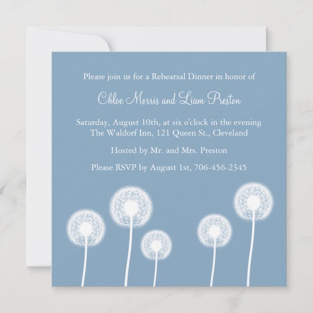 Blue Best Wishes! Rehearsal Dinner Invitation (Front)