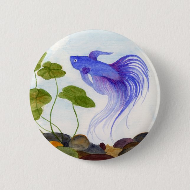 Blue Betta Fish 2 Inch Round Button (Front)