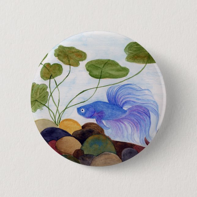 Blue Betta Fish 2 Inch Round Button (Front)