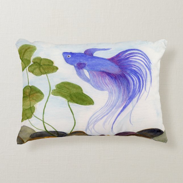 Blue Betta Fish Accent Pillow (Front)