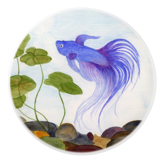 Blue Betta Fish Ceramic Knob (Front)
