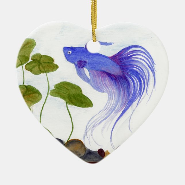 Blue Betta Fish Ceramic Ornament (Front)