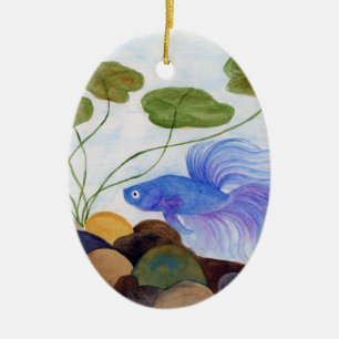 Blue Betta Fish Ceramic Ornament