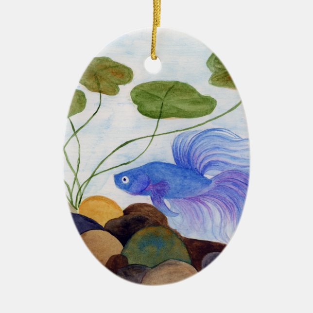 Blue Betta Fish Ceramic Ornament (Front)
