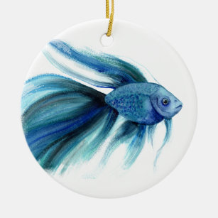Blue Betta Fish Ceramic Ornament