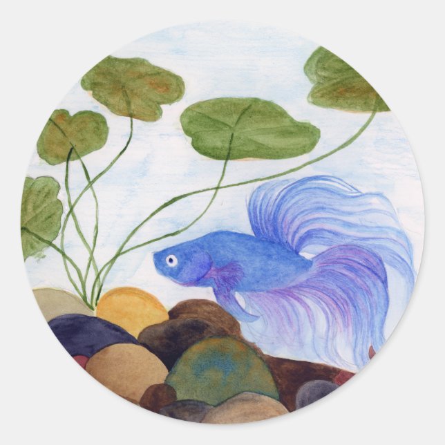 Blue Betta Fish Classic Round Sticker (Front)