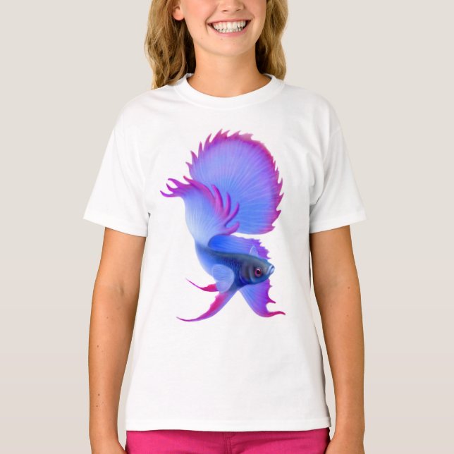 Blue Betta Fish Kids Ringer T-Shirt (Front)