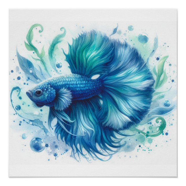 Blue Betta Fish no 1 Poster brillant (Devant)