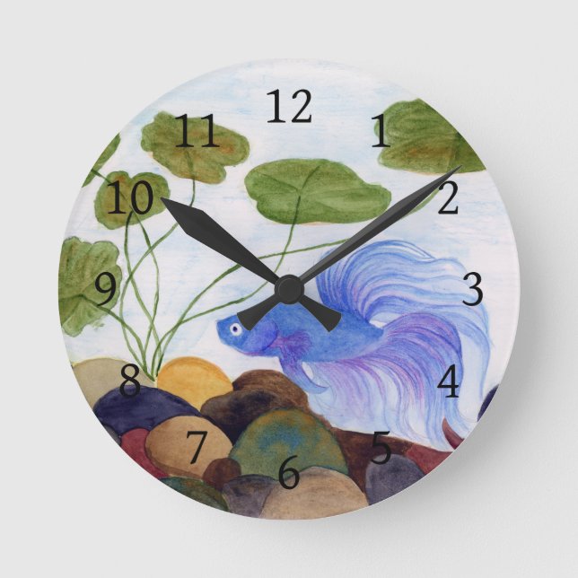 Blue Betta Fish Round Clock (Front)