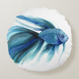 Blue Betta Fish Round Pillow