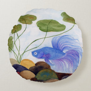 Blue Betta Fish Round Pillow