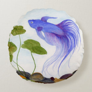 Blue Betta Fish Round Pillow