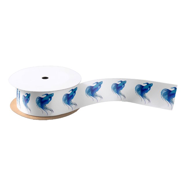 Blue Betta Fish Watercolor Satin Ribbon (Spool)