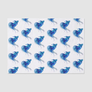 Blue Betta Fish Watercolor Tissue Paper