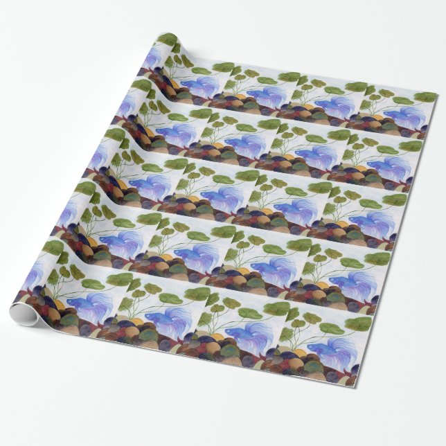 Blue Betta Fish Wrapping Paper (Unrolled)