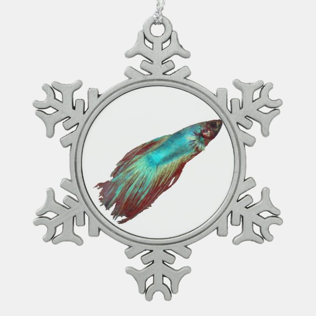 Blue Betta Snowflake Pewter Christmas Ornament (Front)