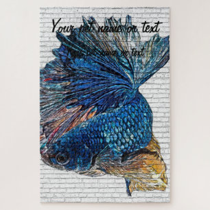 Blue Betta Splendens, Siamese Fighting Fish - Bric Jigsaw Puzzle