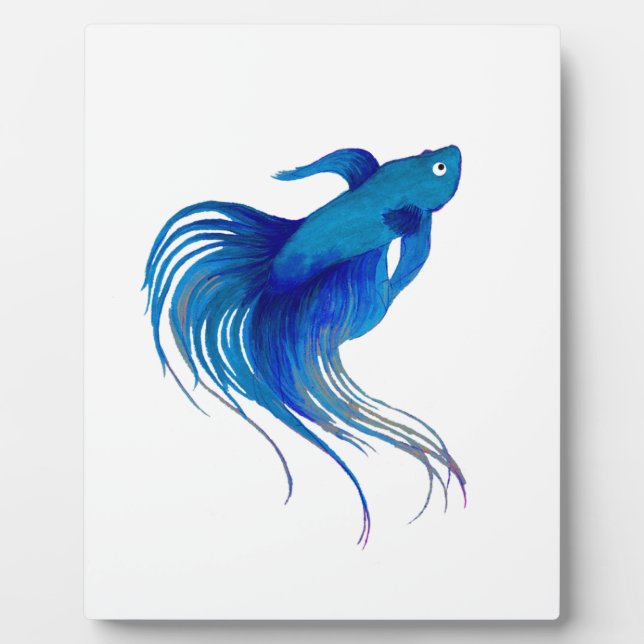 Blue Betta Watercolor Plaque (Front)