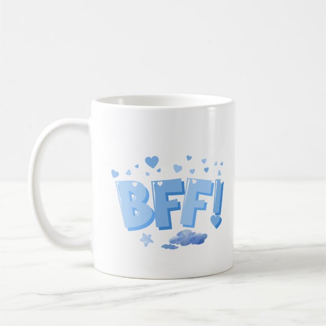Blue BFF Graphic with Hearts and Cloud Coffee Mug (Left)