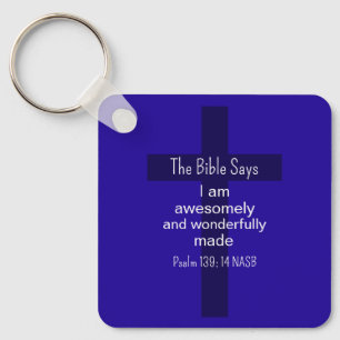 Blue Bible Affirmation Encouragement Christian Keychain