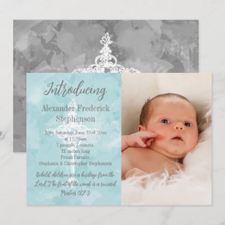 Blue Bible Verse Cross Baby Boy Photo Birth  Announcement