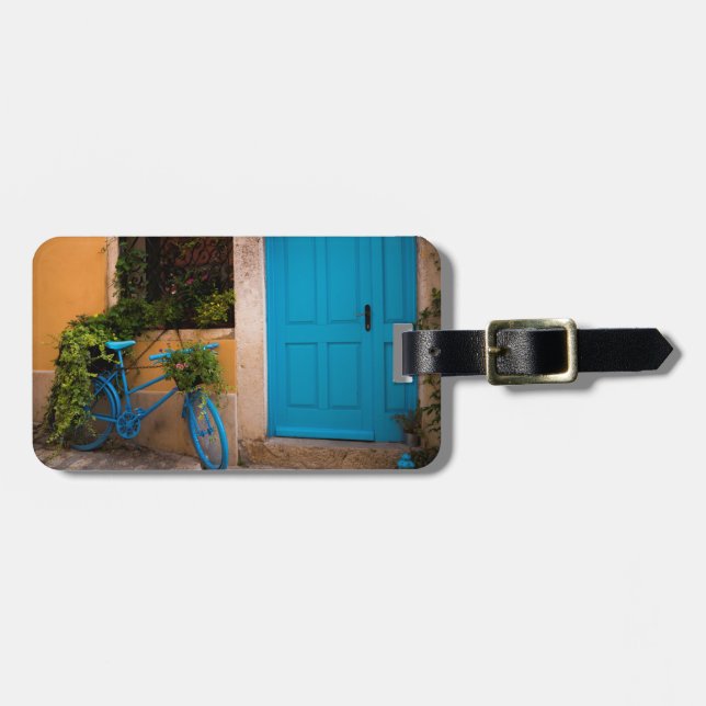 Blue Bicycle and Door in Summer Luggage Tag (Front Horizontal)