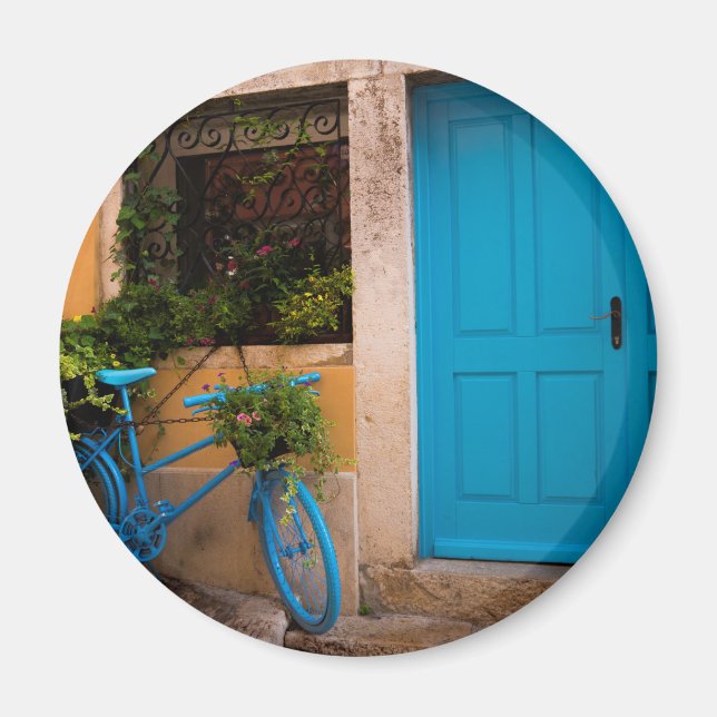 Blue Bicycle and Door in Summer Magnet (Front)