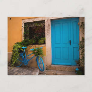 Blue Bicycle and Door in Summer Postcard