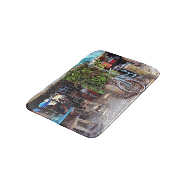 Blue Bicycle Bath Mat (Angled)
