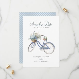 Blue Bicycle Bohemian Floral Watercolor Wedding Save The Date