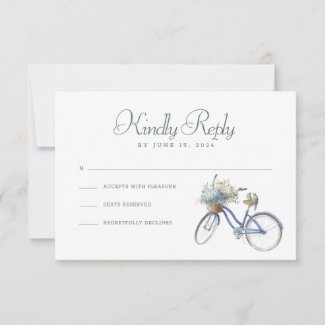 Blue Bicycle Bohemian Watercolor Wedding RSVP Card