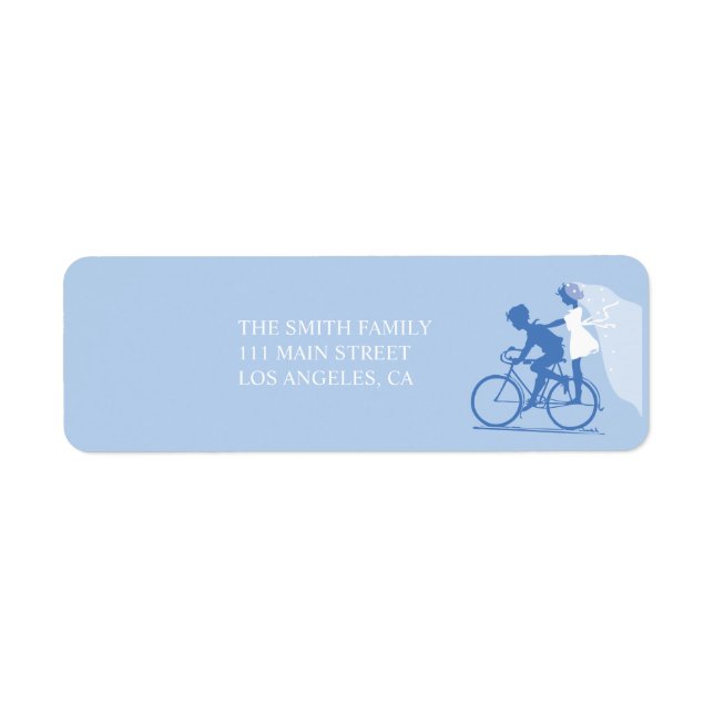 Blue Bicycle Couple Wedding Return Address Label (Front)