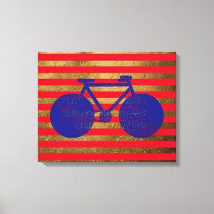 blue bicycle & golden/red stripes canvas print