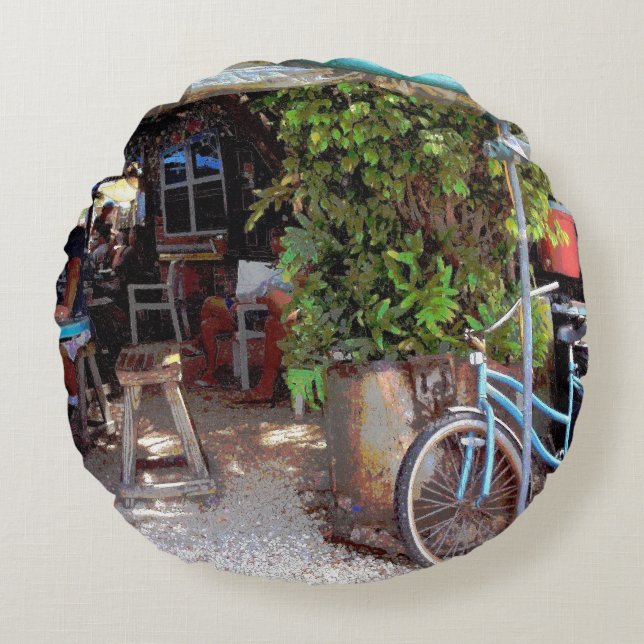 Blue Bicycle Round Pillow (Front)
